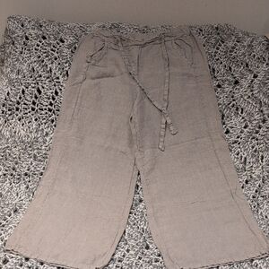 278 - Francesca Bettini Linen Pants,Soft Taupe Boho, Relaxed Wide Leg – Size M
